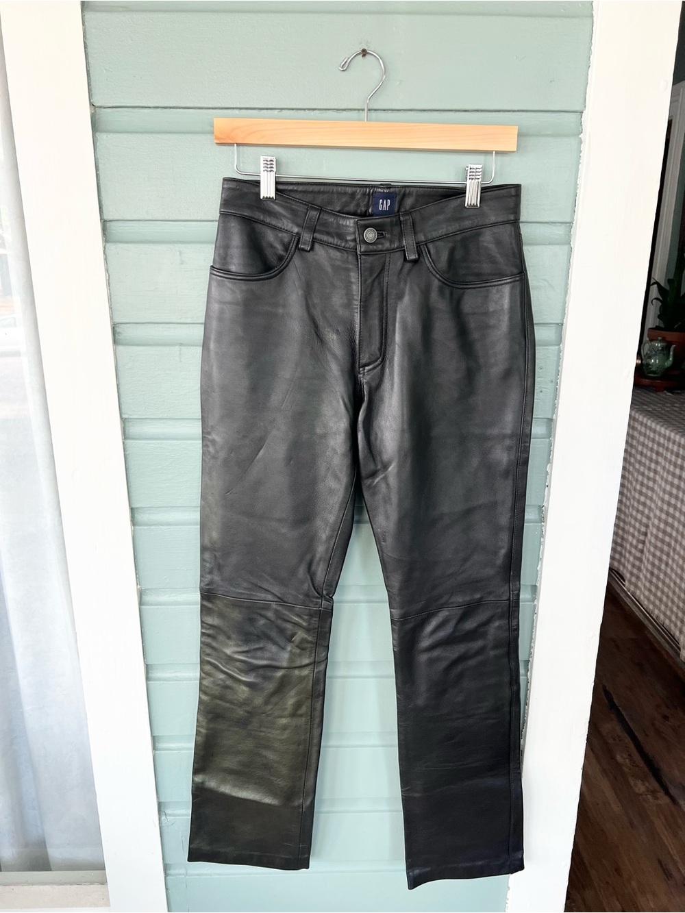 Gap vintage Y2K 90s 100% leather pants black leather moto fall size 4 moto biker